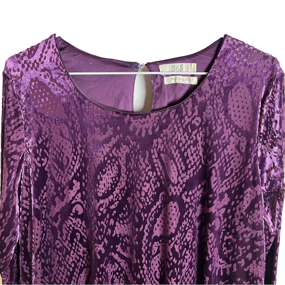 Purple Blouse Women Large Long Sleeve Velour Sheer Boho Dark Academia Whimsigoth